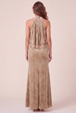 Robe de cérémonie Maxi à étui champagne à col montant en velours à volants
