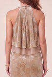 Robe de cérémonie Maxi à étui champagne à col montant en velours à volants