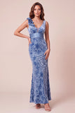Longue robe formelle longue en velours en V en velours sirène sirène à col asymétrique avec fleurs 3D