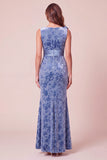 Longue robe formelle longue en velours en V en velours sirène sirène à col asymétrique avec fleurs 3D