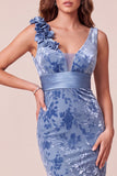 Longue robe formelle longue en velours en V en velours sirène sirène à col asymétrique avec fleurs 3D