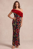 Robe de cérémonie Maxi à motif de velours asymétrique à une épaule