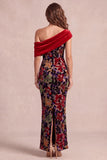 Robe de cérémonie Maxi à motif de velours asymétrique à une épaule