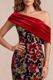 Robe de cérémonie Maxi à motif de velours asymétrique à une épaule