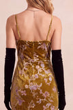 Robe de cérémonie Maxi à bretelles en étui en or moutarde en velurs imprimé Maxi