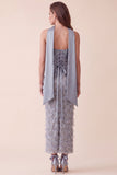 Robe formelle Maxi en satin Bodycon Bodycon Bleu Gris Moulée avec des appliques