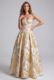 Corset champagne Ligne A Jacquard à larges bretelles Maxi robe formelle