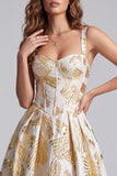Corset champagne Ligne A Jacquard à larges bretelles Maxi robe formelle