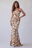 Robe de cérémonie Maxi en velours sans bretelles en velours de champagne