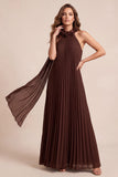 Robe formelle Maxi plissée en mousseline A-Line A-Line avec fleur 3D