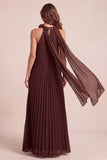 Robe formelle Maxi plissée en mousseline A-Line A-Line avec fleur 3D