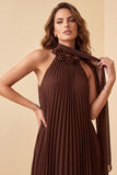 Robe formelle Maxi plissée en mousseline A-Line A-Line avec fleur 3D