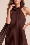 Robe formelle Maxi plissée en mousseline A-Line A-Line avec fleur 3D