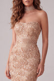 Robe formelle longue appliquée sans bretelles sirène champagne avec fente latérale