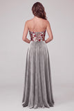 Robe de cérémonie Maxi en velours sans bretelles en ligne A grise avec dentelle dans le dos