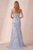 Robe formelle longue à fendre sur le côté bleue bleu poussiéreux