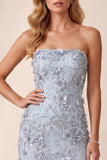 Robe formelle longue à fendre sur le côté bleue bleu poussiéreux