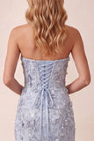 Robe formelle longue à fendre sur le côté bleue bleu poussiéreux
