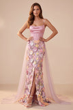 Corset rose sirène à col col à capuche, appliques floraux, robe formelle Maxi en satin avec fente