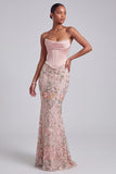 Robe de bal de promo brodée en satin sans bretelles Corset rose avec perles