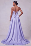 Corset lavande Sirène sans bretelles en satin perles Sequins Robe de bal brodée avec nœud