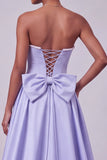 Corset lavande Sirène sans bretelles en satin perles Sequins Robe de bal brodée avec nœud