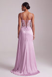 Applique florales en sirène violet clair Corset en satin froncé longue robe de bal avec fente