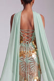 Robe de bal longue de bal sans bretelles dorées à paillettes avec drapé en chiffon