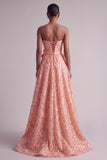 Robe de bal florale broderie sans bretelles Sequins Ligne A avec un nœud de bal en satin