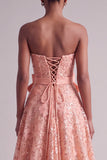 Robe de bal florale broderie sans bretelles Sequins Ligne A avec un nœud de bal en satin
