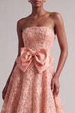 Robe de bal florale broderie sans bretelles Sequins Ligne A avec un nœud de bal en satin