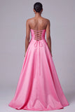 Robe de bal longue de bal en satin buster rose vif sans bretelles florales à sequins