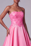 Robe de bal longue de bal en satin buster rose vif sans bretelles florales à sequins