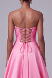 Robe de bal longue de bal en satin buster rose vif sans bretelles florales à sequins