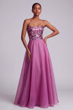 Robe longue de bal en chiffon en mousseline fleurie flucia fuchsia sequins
