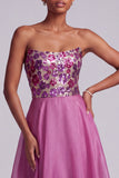 Robe longue de bal en chiffon en mousseline fleurie flucia fuchsia sequins