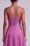 Robe longue de bal en chiffon en mousseline fleurie flucia fuchsia sequins