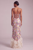 Robe de bal de promo longue à volants à étages avec fines et fente latérale