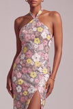 Robe de bal de promo longue à volants à étages avec fines et fente latérale