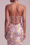 Robe de bal de promo longue à volants à étages avec fines et fente latérale