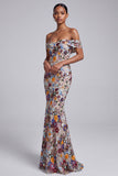 robe de bal longue de bal gris clair à fleurs à paillettes florales
