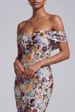 robe de bal longue de bal gris clair à fleurs à paillettes florales