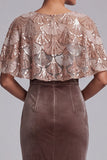 Chocolats Fourreau Velous à col rond Sequins Longue robe de la mère de la mariée avec cape