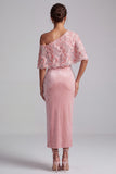 Robe de mère de la mariée en velut Maxi à fourreau rose à une épaule avec broderies