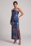 Robe longue de la mère de la mariée à étui bleu foncé sans bretelles