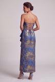 Robe longue de la mère de la mariée à étui bleu foncé sans bretelles