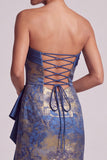 Robe longue de la mère de la mariée à étui bleu foncé sans bretelles