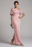 Fourreau rose Velours asymétrique à paillettes à une épaule brodé Longue robe de mère de la mariée