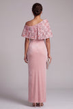 Fourreau rose Velours asymétrique à paillettes à une épaule brodé Longue robe de mère de la mariée