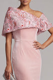 Fourreau rose Velours asymétrique à paillettes à une épaule brodé Longue robe de mère de la mariée